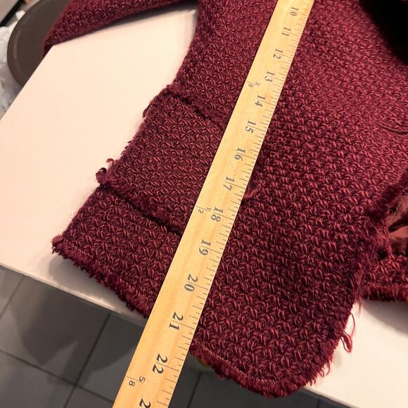 Zara Maroon Button Preppy Frayed Crop Blazer Jacket Size 8 - Picture 6 of 7